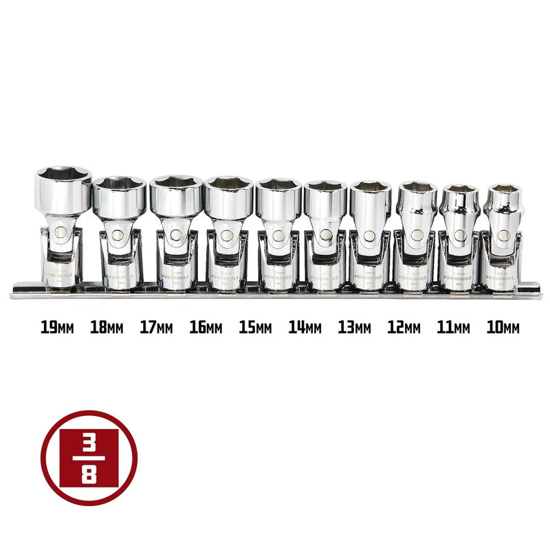 Powerbuilt 3/8" Drive Metric Universal Joint Socket Set (10 Piece Set) POWERBUILT
