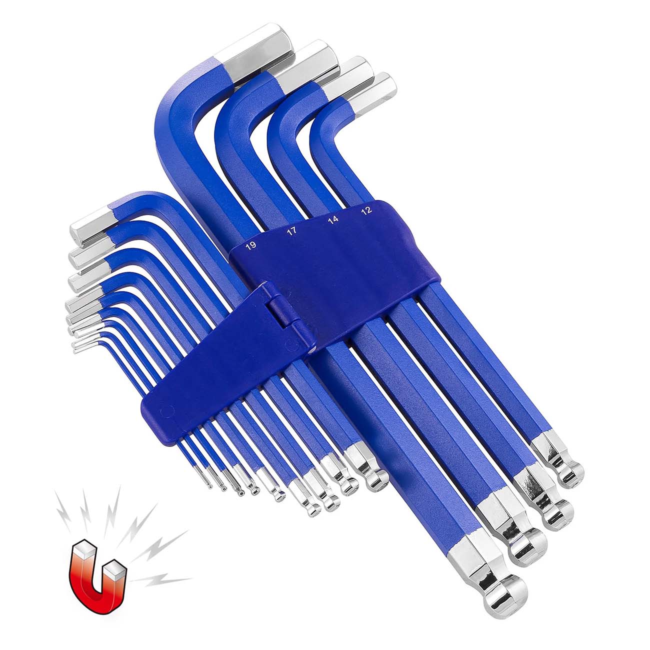 Powerbuilt Blue Metric Long Arm Magnetic Hex Key Wrench Set (13 Piece Set) POWERBUILT