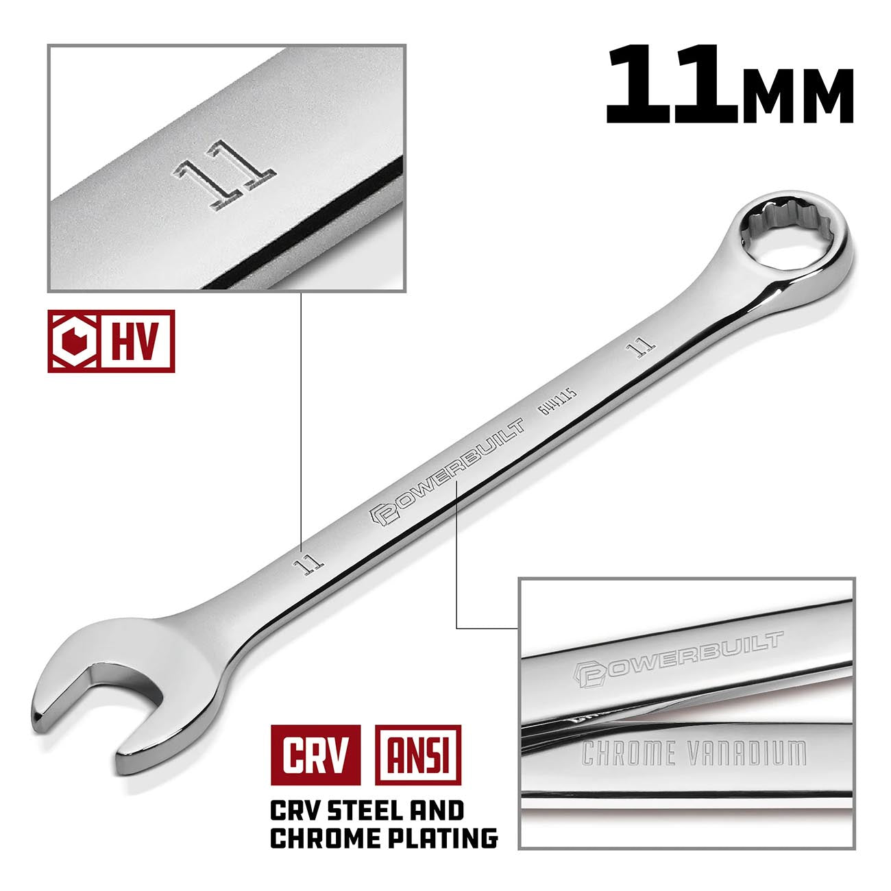 Powerbuilt Metric 11mm Combination Wrench - Fully Polished POWERBUILT