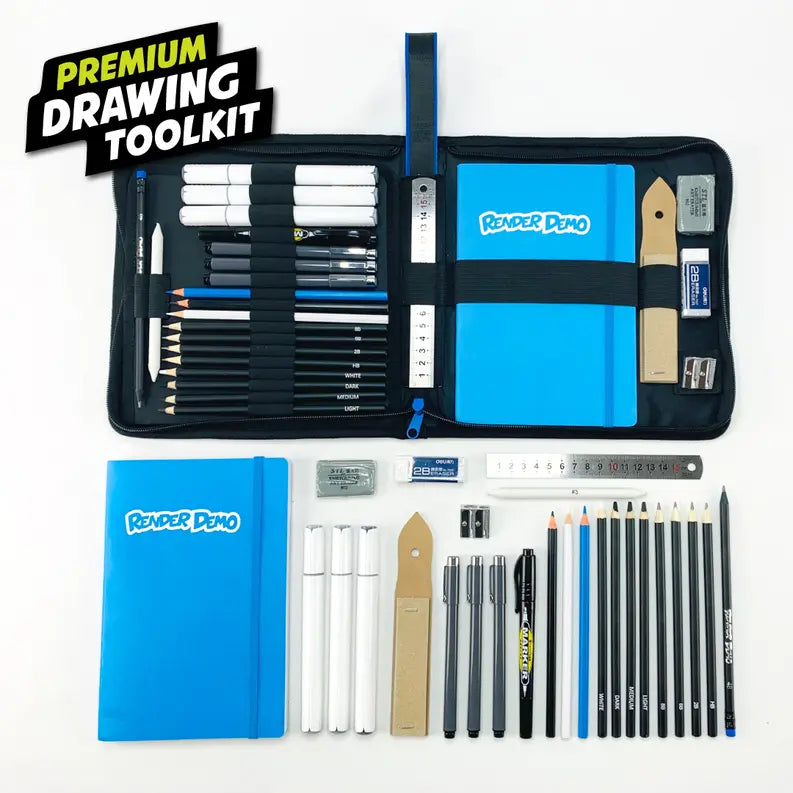 Premium Drawing Set // 26 Piece Set Render Demo Design Studio