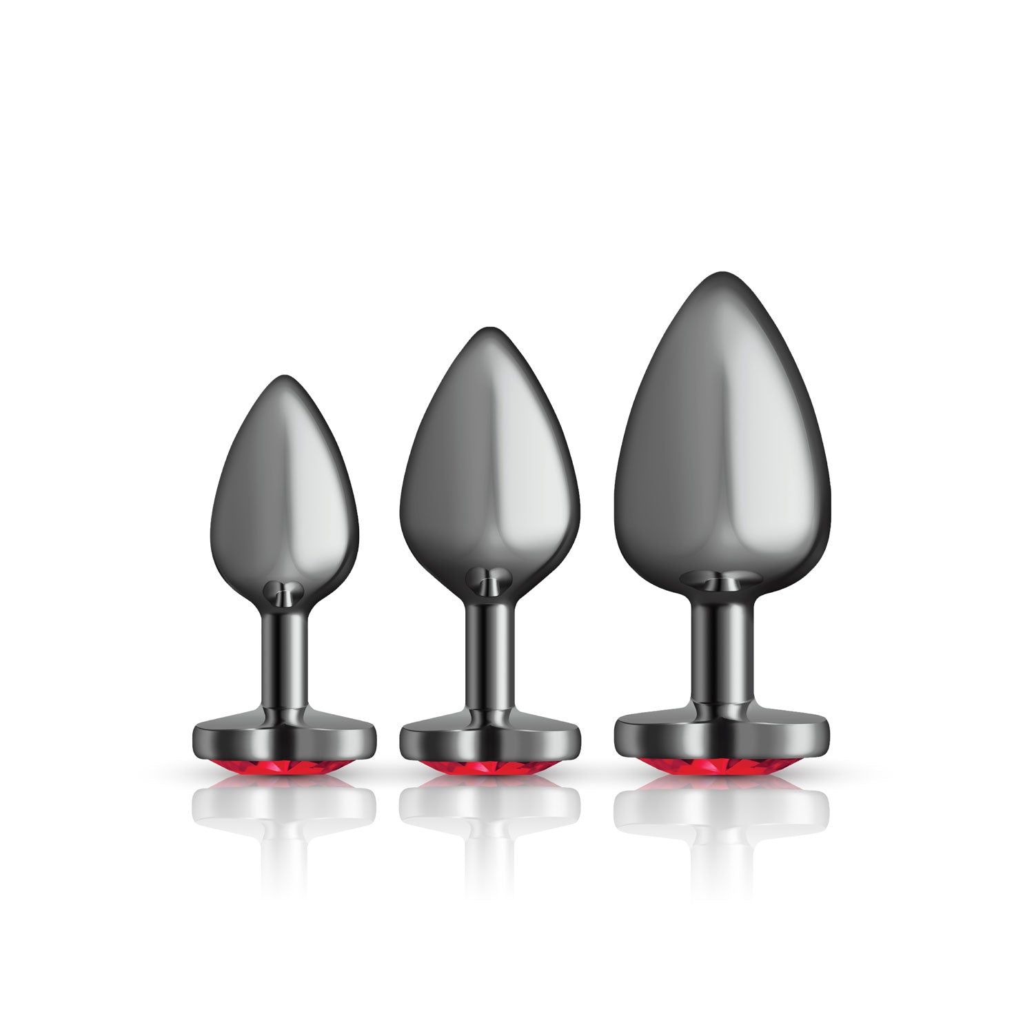 Presale Only - Cheeky Charms - Metal Butt Plug  Gunmetal - Heart Dark Red - Anal Trainer Kit - GreatEagleInc