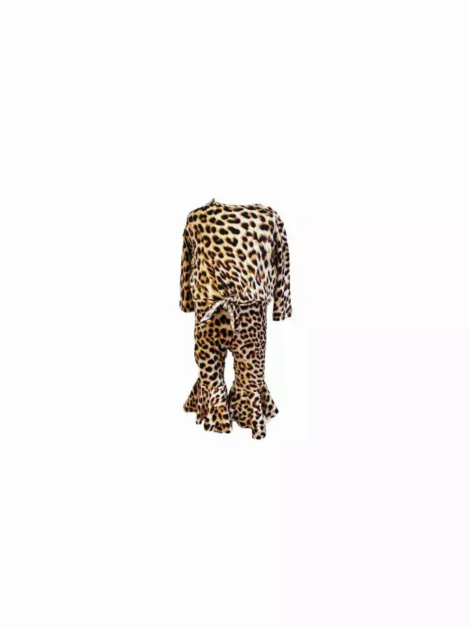Pretty Leopard Top and Flared Pants Set Little Mass