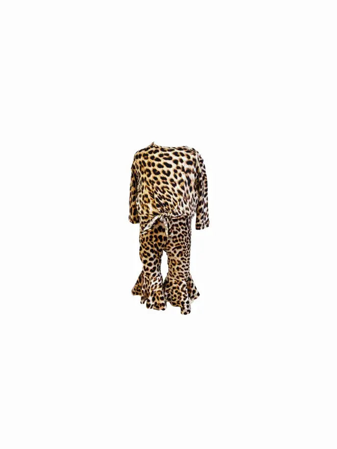 Pretty Leopard Top and Flared Pants Set Little Mass