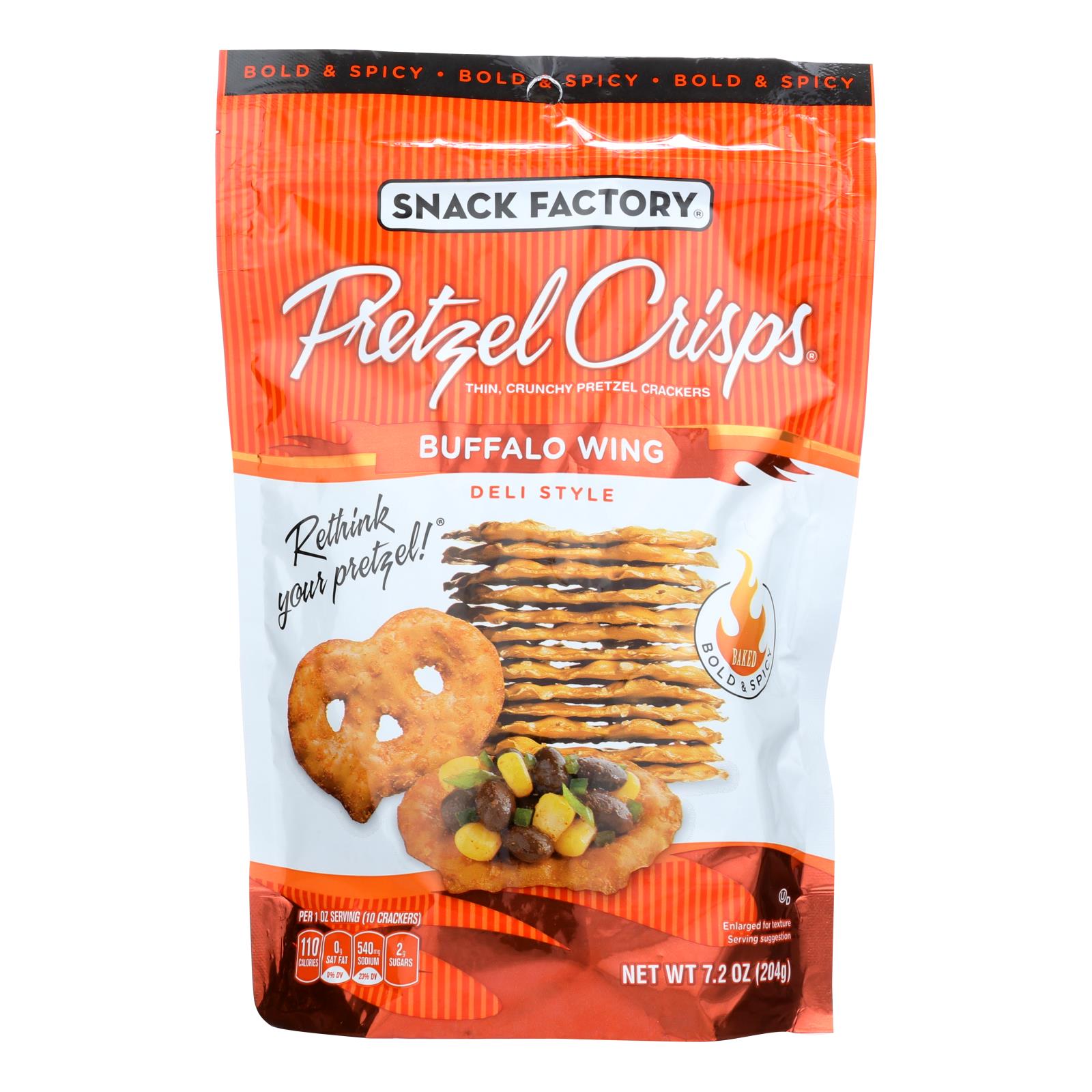 Pretzel Crisp Buffalo Wing Thin, Crunchy Pretzel Crackers - Case Of 12 - 7.2 Oz Pretzel Crisp