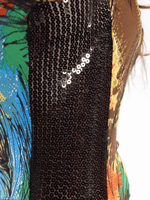 Print Dress with Black Sequins Raul E New York