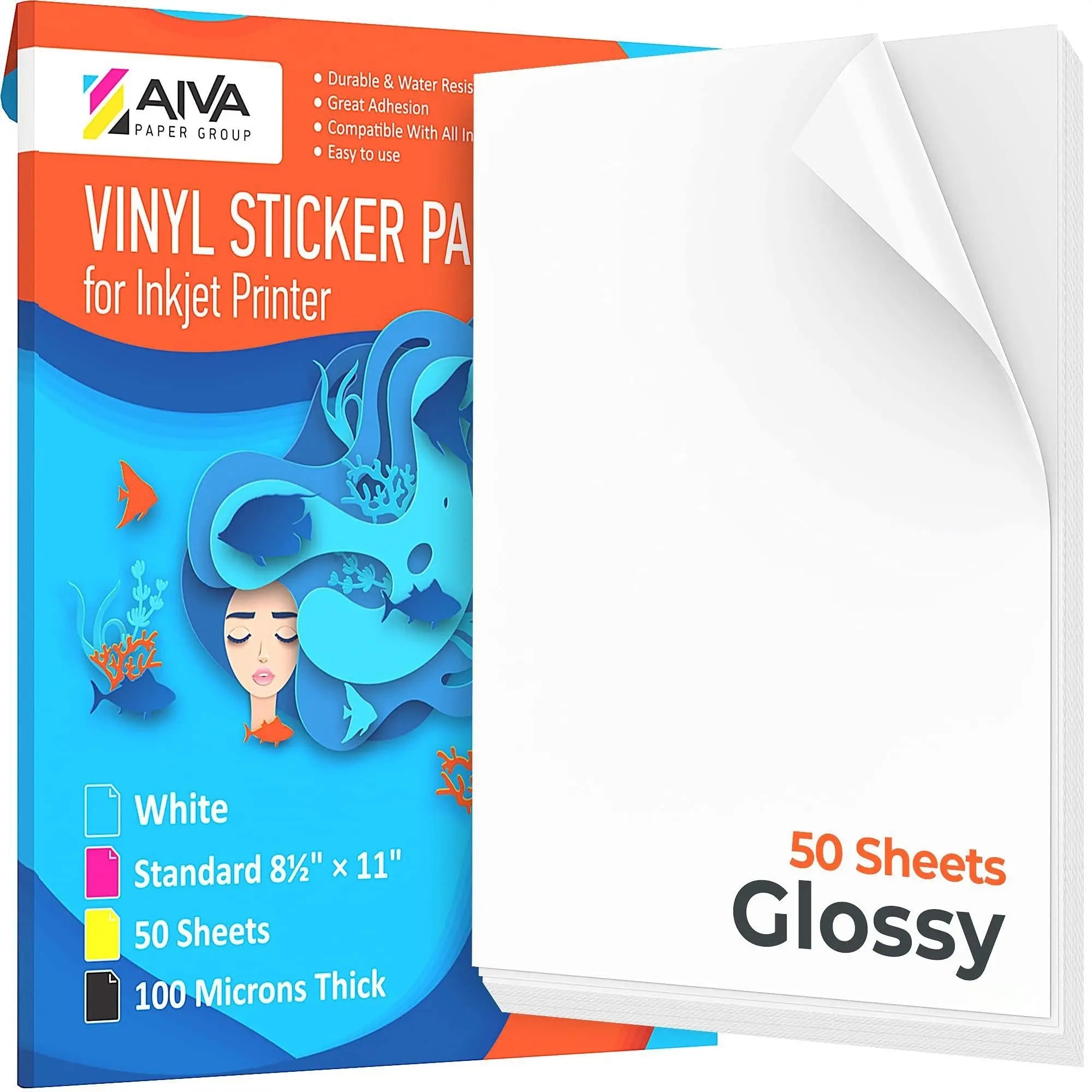 Printable Vinyl Sticker Paper  Waterproof Decal Paper for Inkjet Printer  50 SelfAdhesive Sheets  Glossy White  Standard Letter Size 8.5x11 Limia'S Care