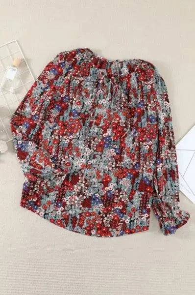 Printed Long Sleeve V-Neck Drawstring Shirt Stay Warm in Style