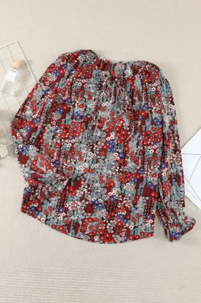 Printed Long Sleeve V-Neck Drawstring Shirt Stay Warm in Style
