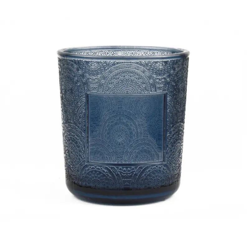 Private Label Candles Blue Floral Cut Pattern Gold Lids Starline Artist Production