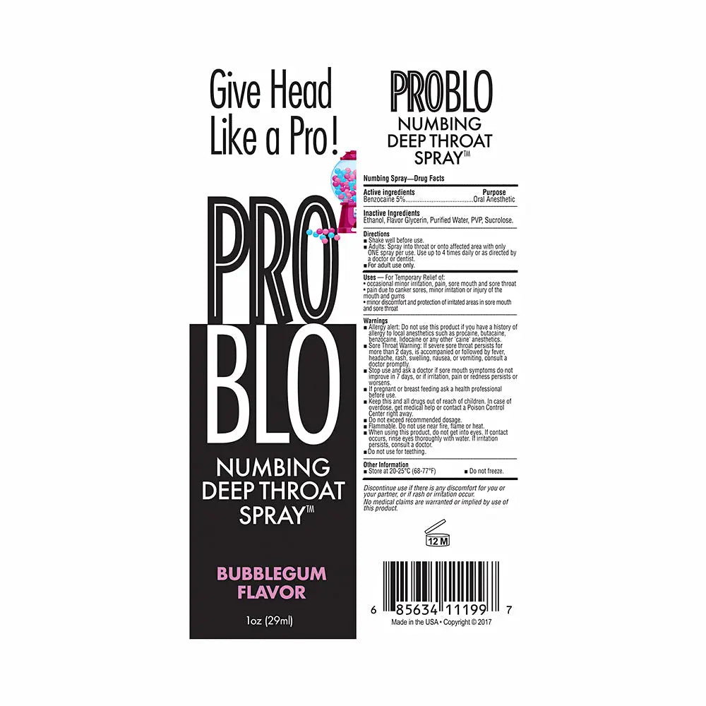 Pro Blo Deep Throat Spray Bubblegum 1oz Little Genie