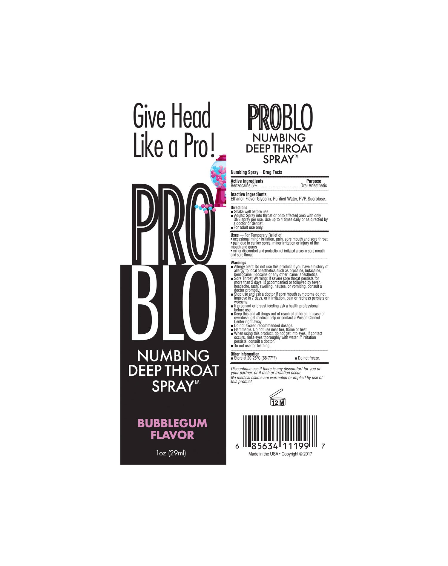Pro Blo Throat Numbing Spray 1oz - Bubblegum Little Genie