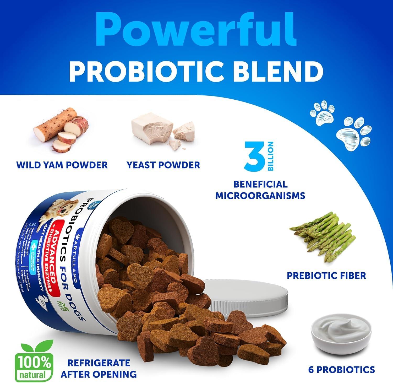 Probiotics for Dogs   Support Gut Health Itchy Skin Allergies Immunity Yeast Balance   Dog Probiotics and Digestive Enzymes with Prebiotics   Reduce Diarrhea Gas   120 Probiotic Chews for Dogs Artullano