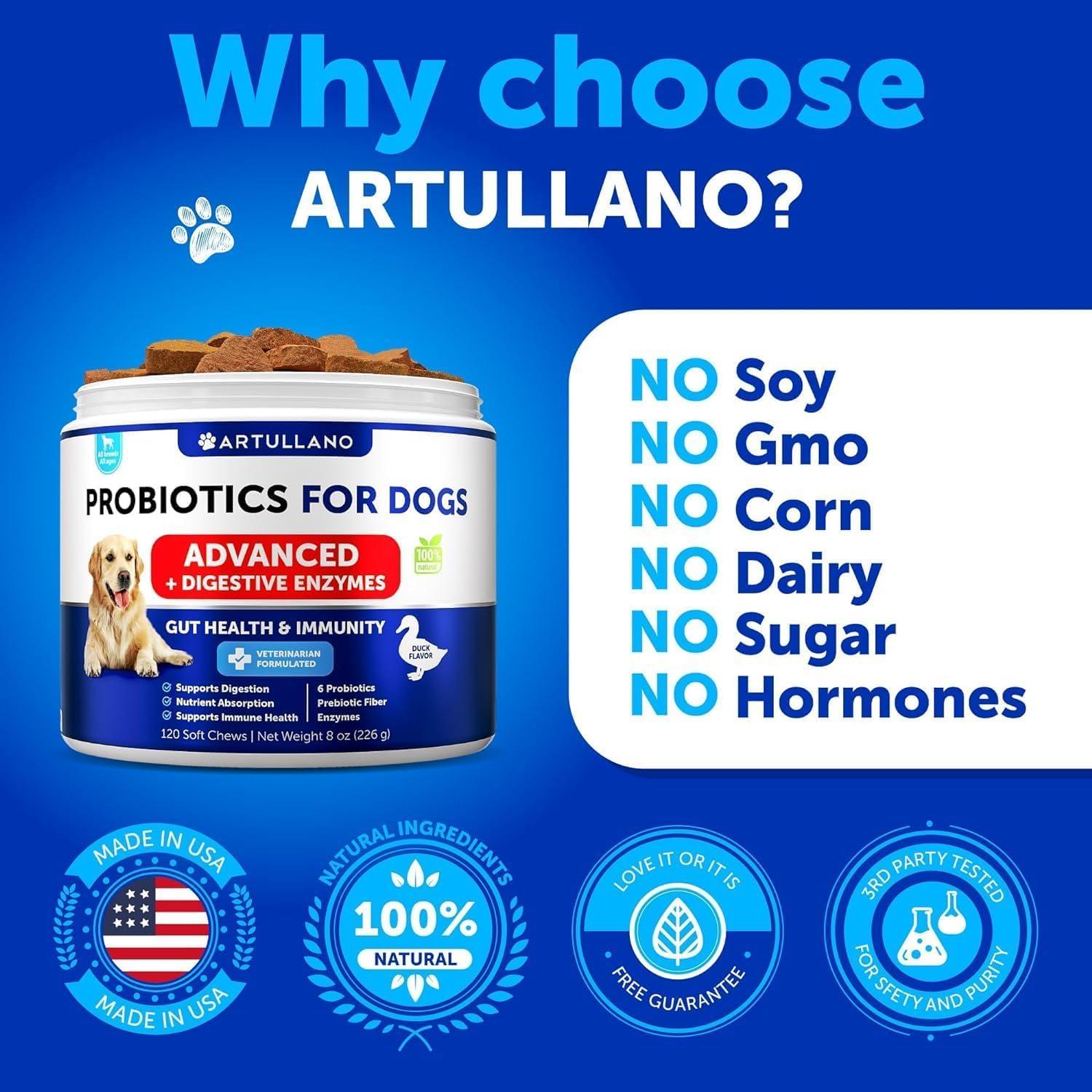 Probiotics for Dogs   Support Gut Health Itchy Skin Allergies Immunity Yeast Balance   Dog Probiotics and Digestive Enzymes with Prebiotics   Reduce Diarrhea Gas   120 Probiotic Chews for Dogs Artullano