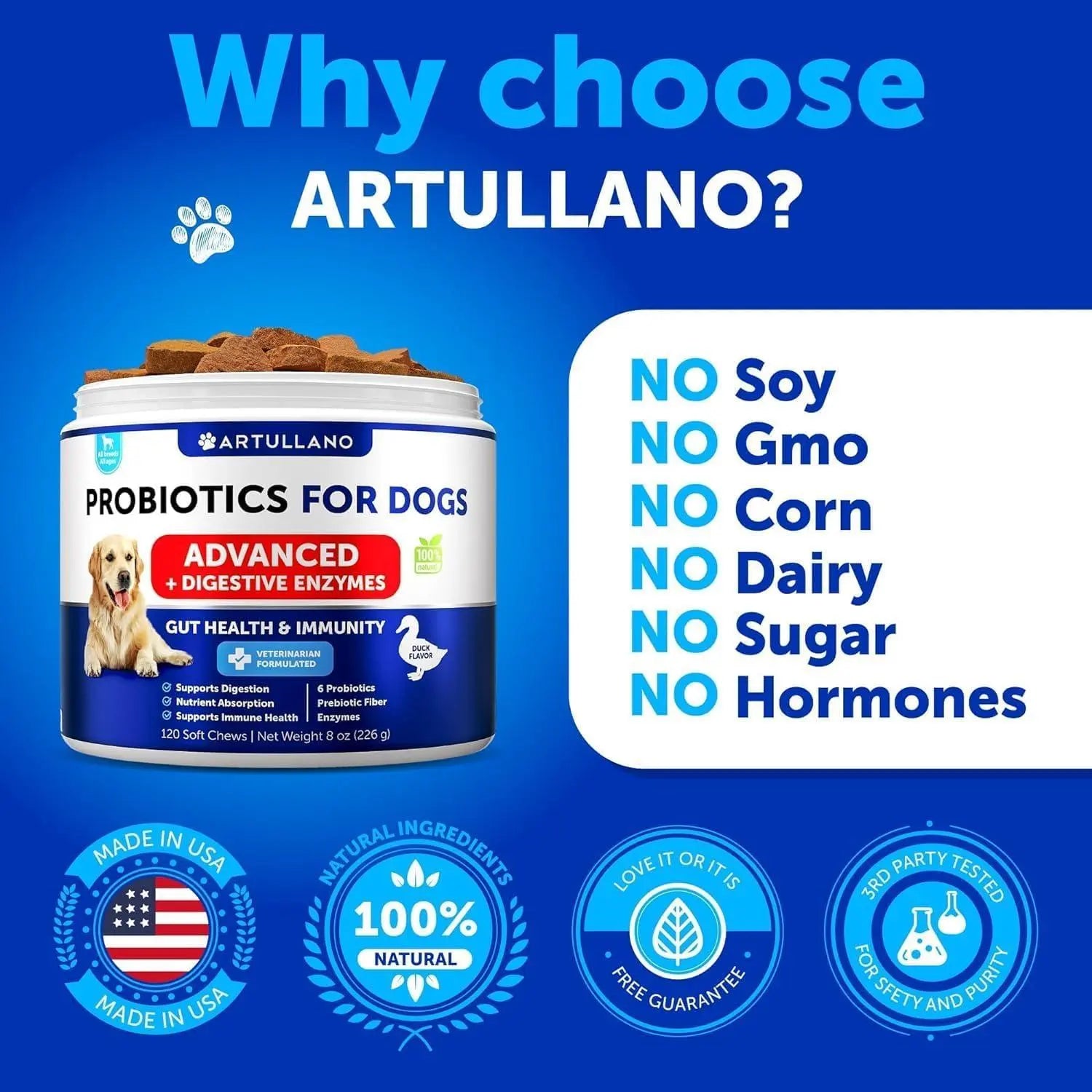 Probiotics for Dogs   Support Gut Health Itchy Skin Allergies Immunity Yeast Balance   Dog Probiotics and Digestive Enzymes with Prebiotics   Reduce Diarrhea Gas   120 Probiotic Chews for Dogs Artullano