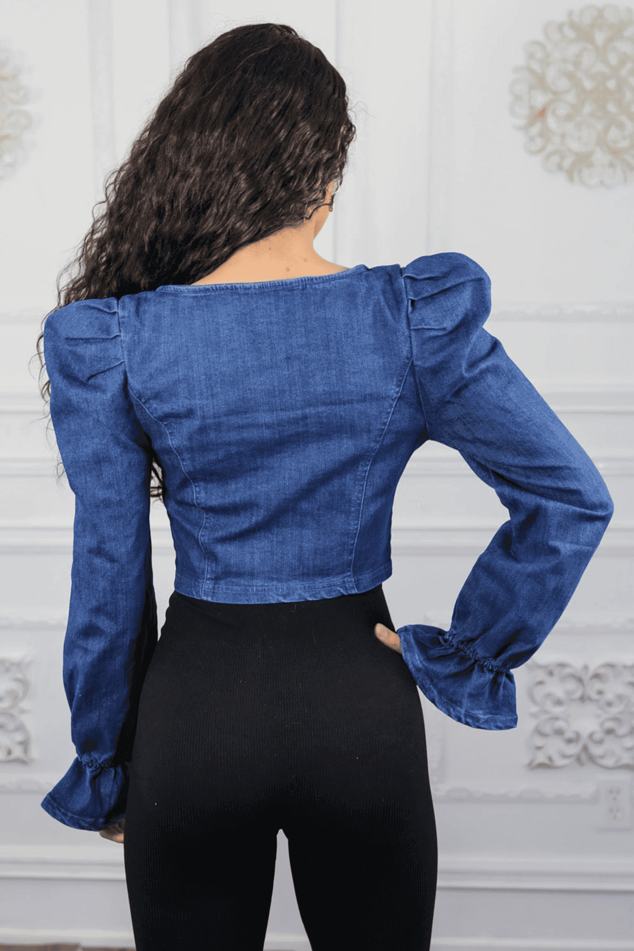 Puff Sleeves Front Zippe Denim Top SurelyMine