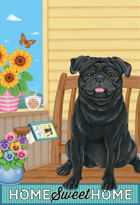 Pug  Black- Tomoyo Pitcher Home Sweet Home Garden Flag Best of Breed