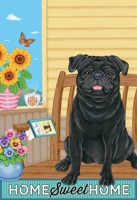Pug  Black- Tomoyo Pitcher Home Sweet Home Garden Flag Best of Breed