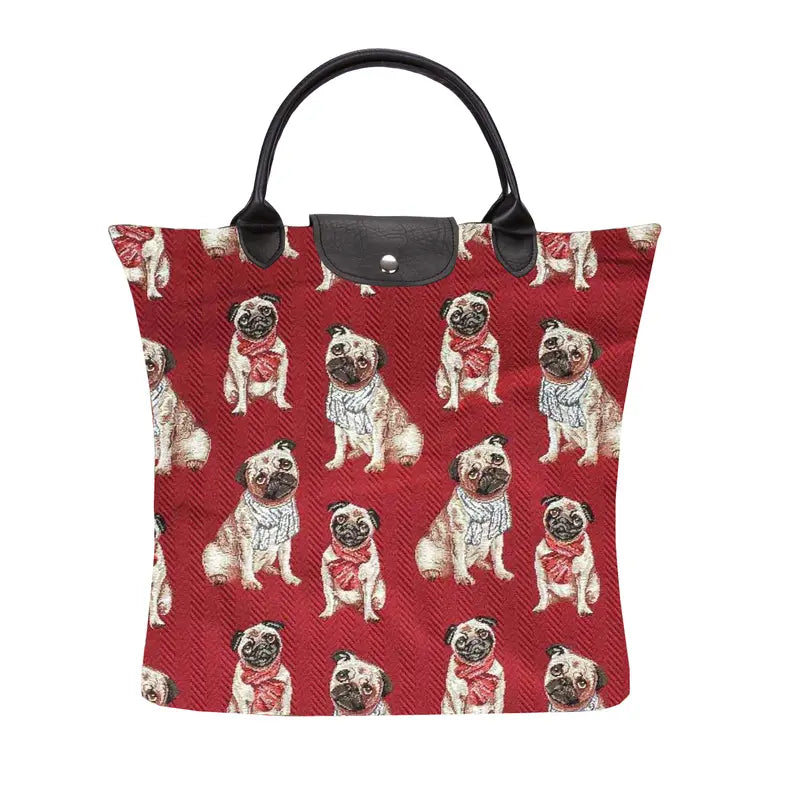 Pug Dog Foldaway Grocery Bag Signare USA