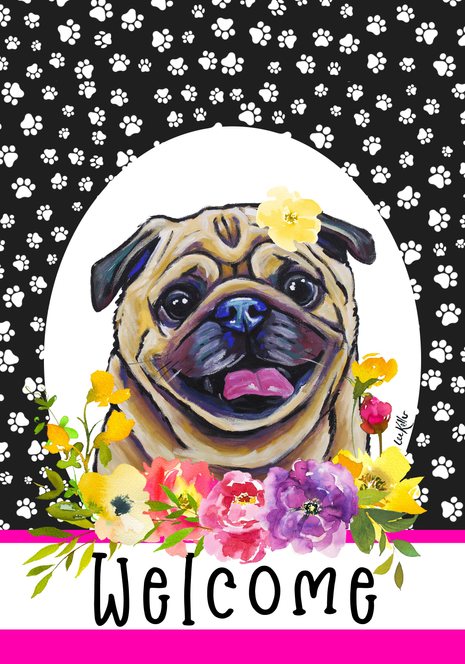 Pug Fawn - Hippie Hound Studios Paw Prints  House and Garden Flags Best of Breed