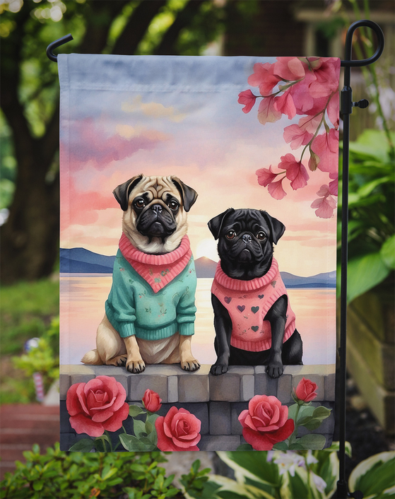 Pug Two Hearts Garden Flag Caroline's Treasures