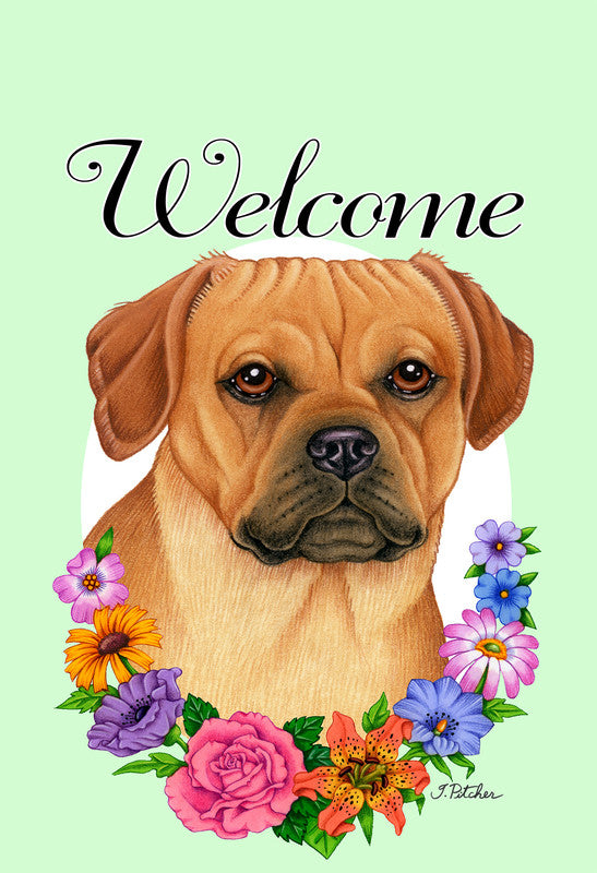 Puggle - Best of Breed Welcome Flowers Garden Flag Best of Breed
