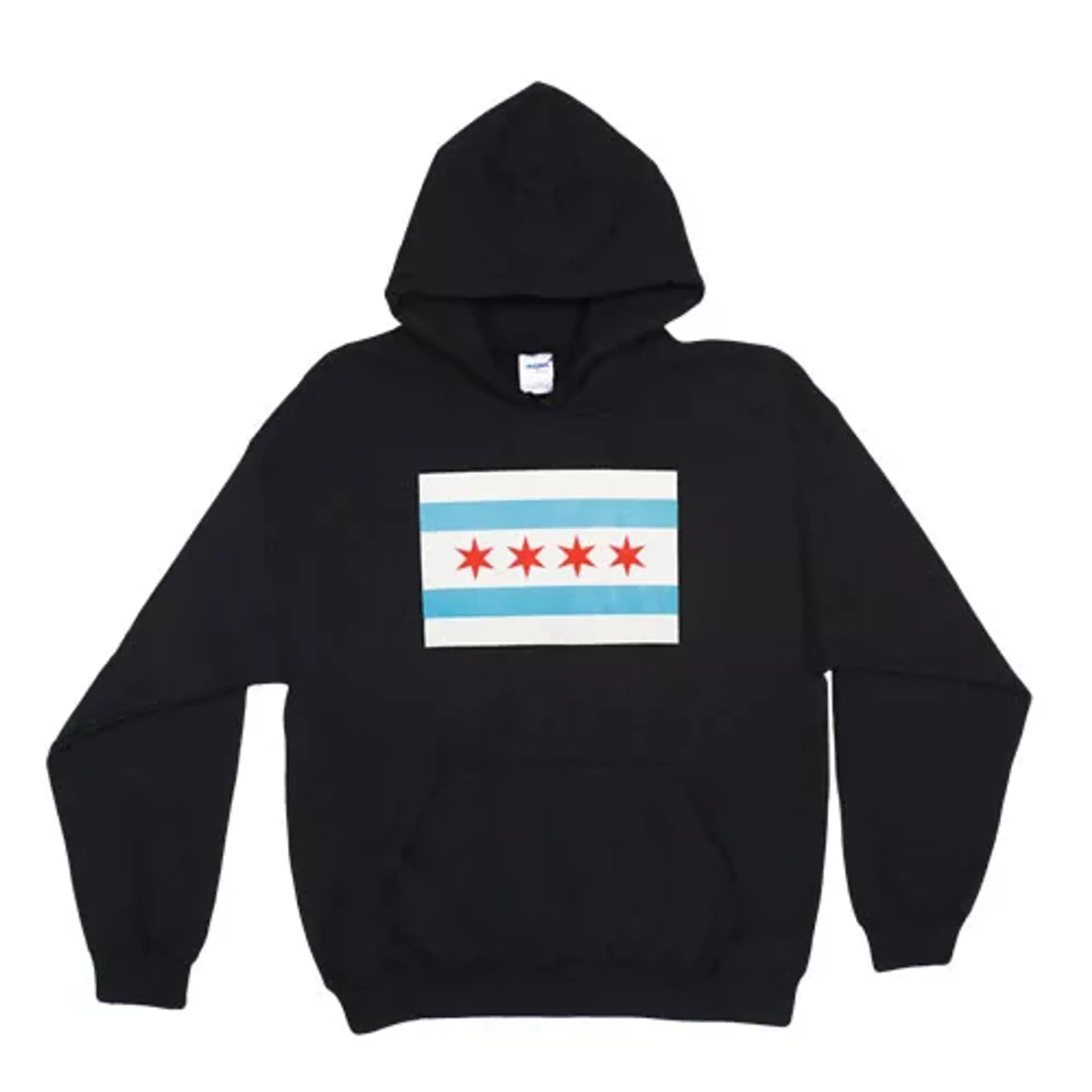 Pullover/Hooded Black Sweatshirt-Chicago Flag Fox Outdoor