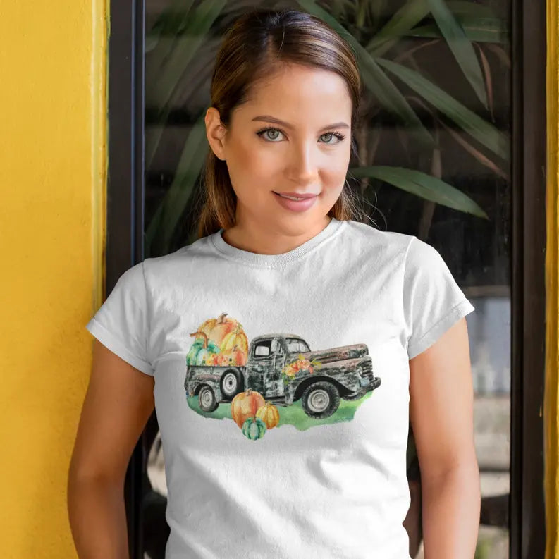 Pumpkins and Black Vintage Truck Crew Neck Dream Team Designs