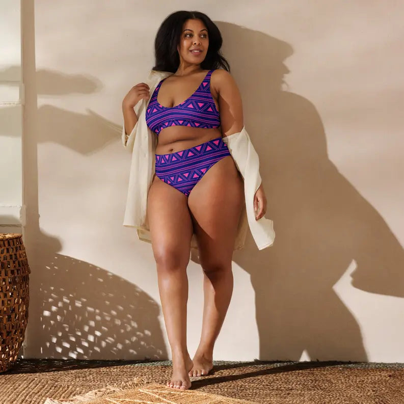 Purple Ethnic Tribal Recycled High Waisted Bikini for Women Adirelounge