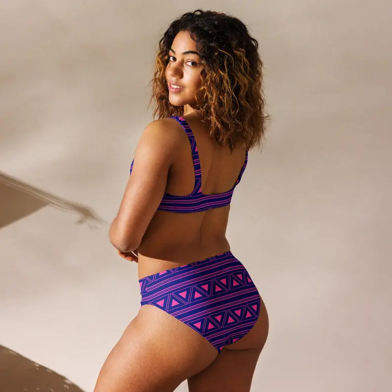 Purple Ethnic Tribal Recycled High Waisted Bikini for Women Adirelounge