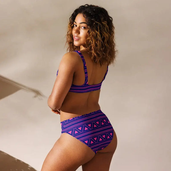 Purple Ethnic Tribal Recycled High Waisted Bikini for Women Adirelounge