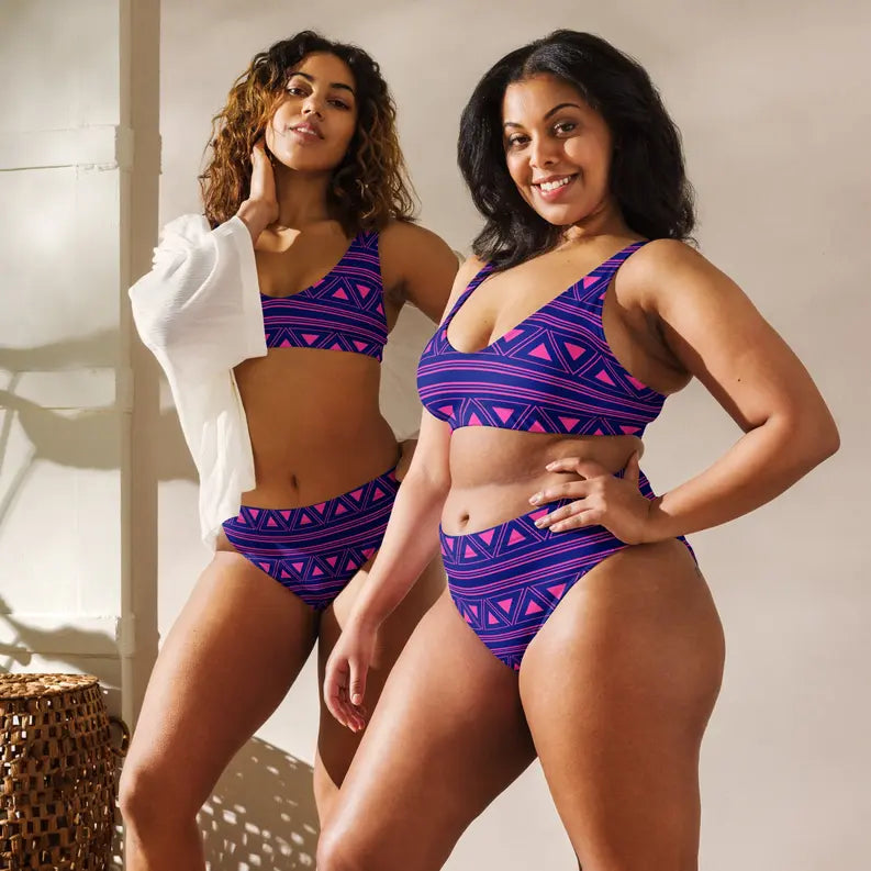 Purple Ethnic Tribal Recycled High Waisted Bikini for Women Adirelounge
