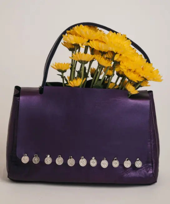 Purple Leather Handbag Bynes New York
