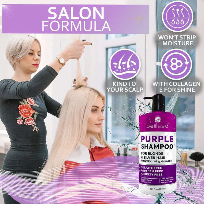 Purple Shampoo   Toner for Blonde Hair   For Color Treated Bleached Silver White and Gray Hair   Goodbye to Orange and Yellow Brassy Tones   Sulfate and Paraben Free   Women and Men Bellisso
