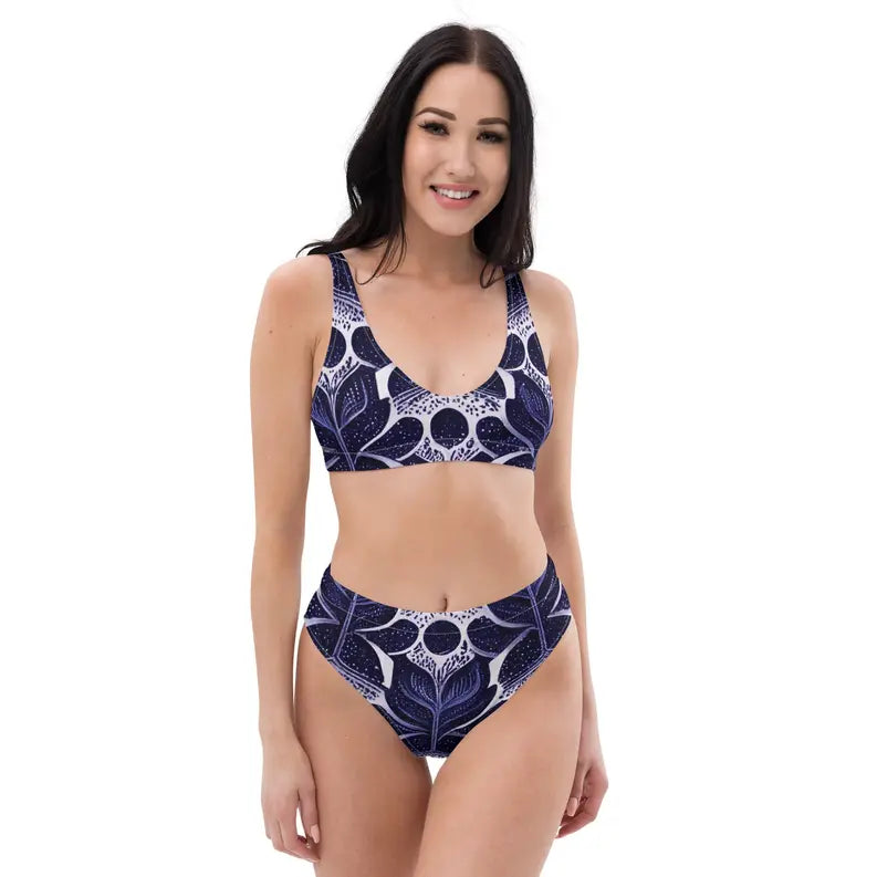 Purple Vintage Floral High-Waisted Two Piece Swimwear for Women Adirelounge