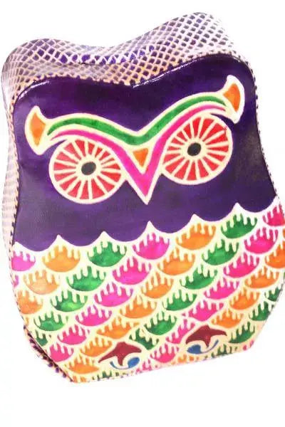 Purple Vintage Owl Leather Art Coin Bank Wild Lotus
