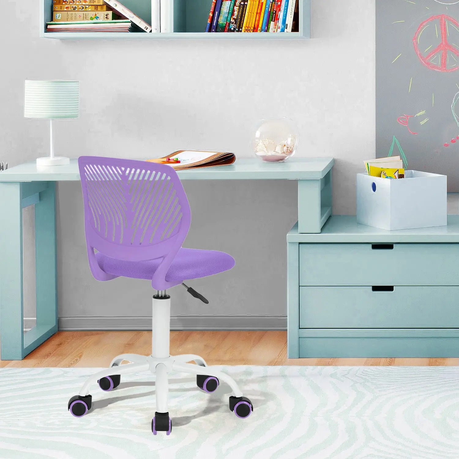 Purple and White Adjustable Height Swivel Rolling Office Chair Homeroots Office
