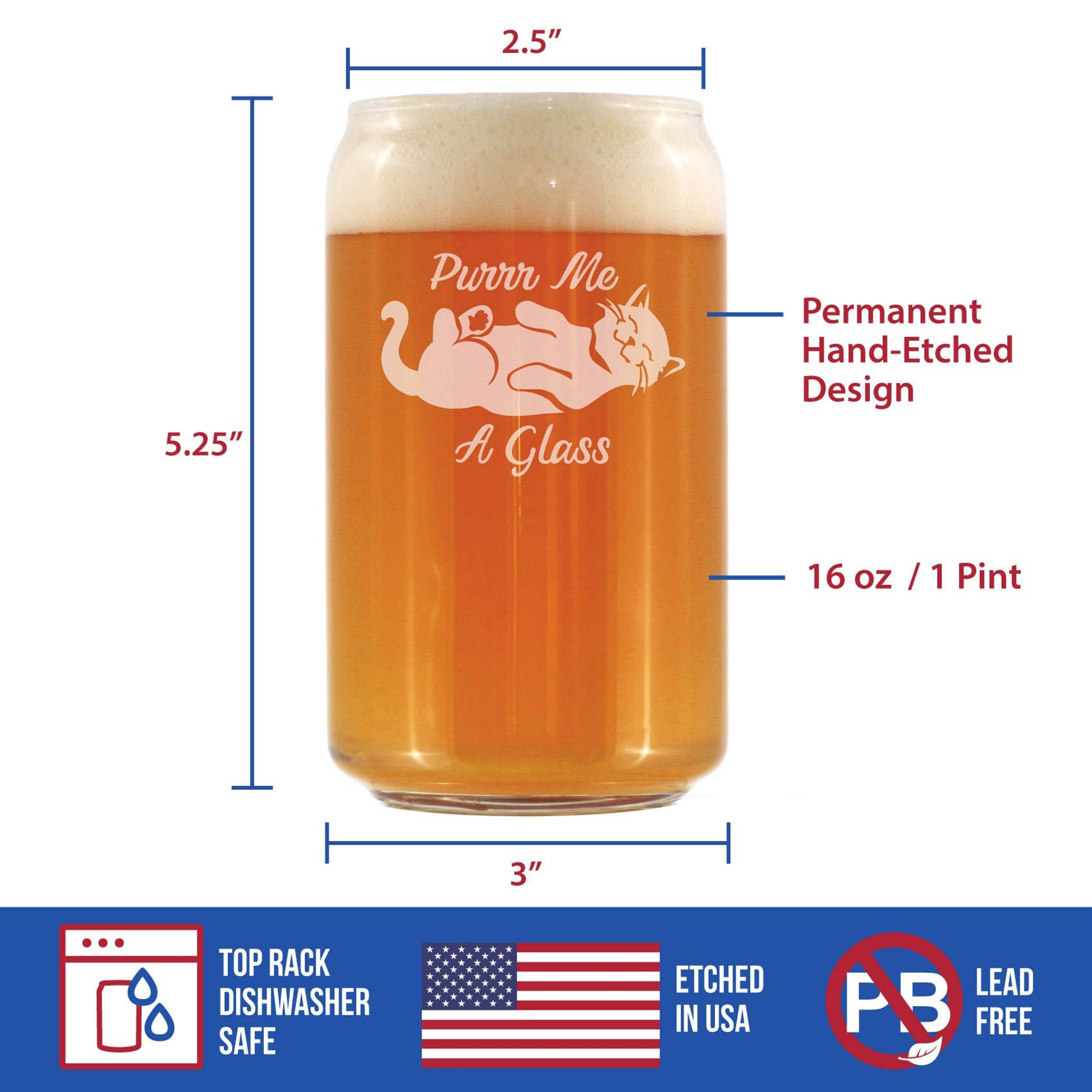 Purr Me A Glass Beer Can Pint Glass - Cat Gifts and Decor Bevvee