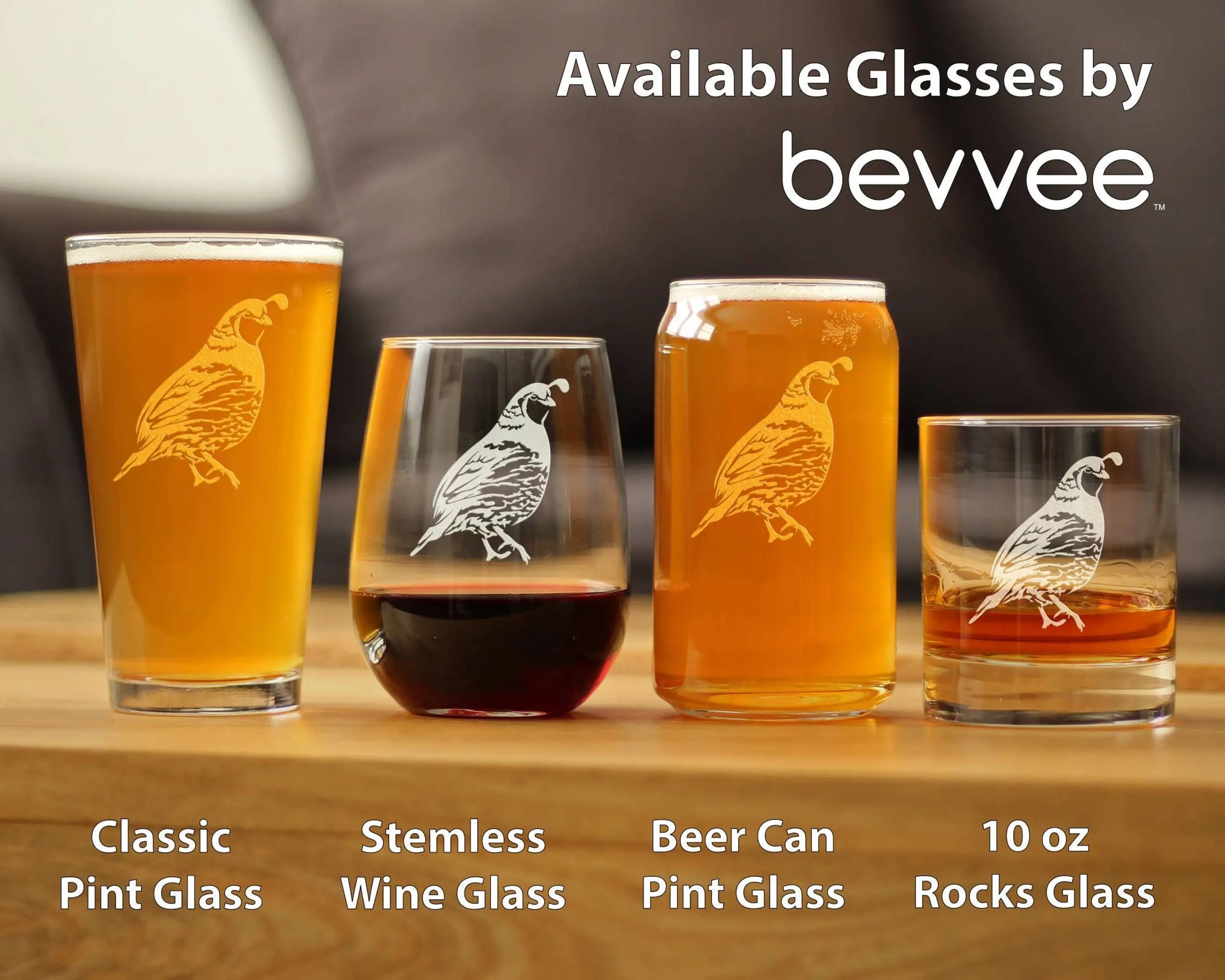 Quail Pint Glass for Beer - Bird Hunting Gifts and Decor Bevvee