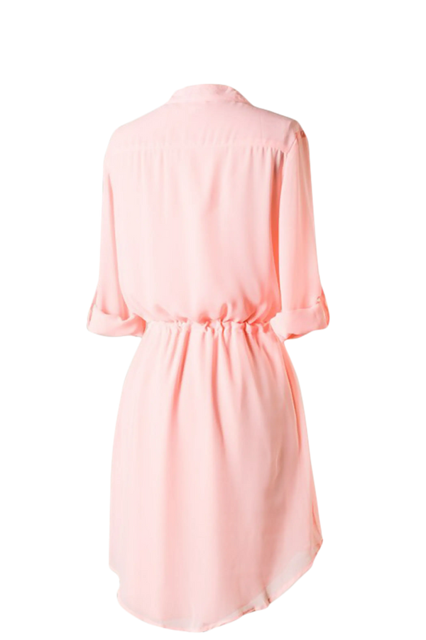 Quarter Sleeves V-cut dress with banded waist Peach SurelyMine