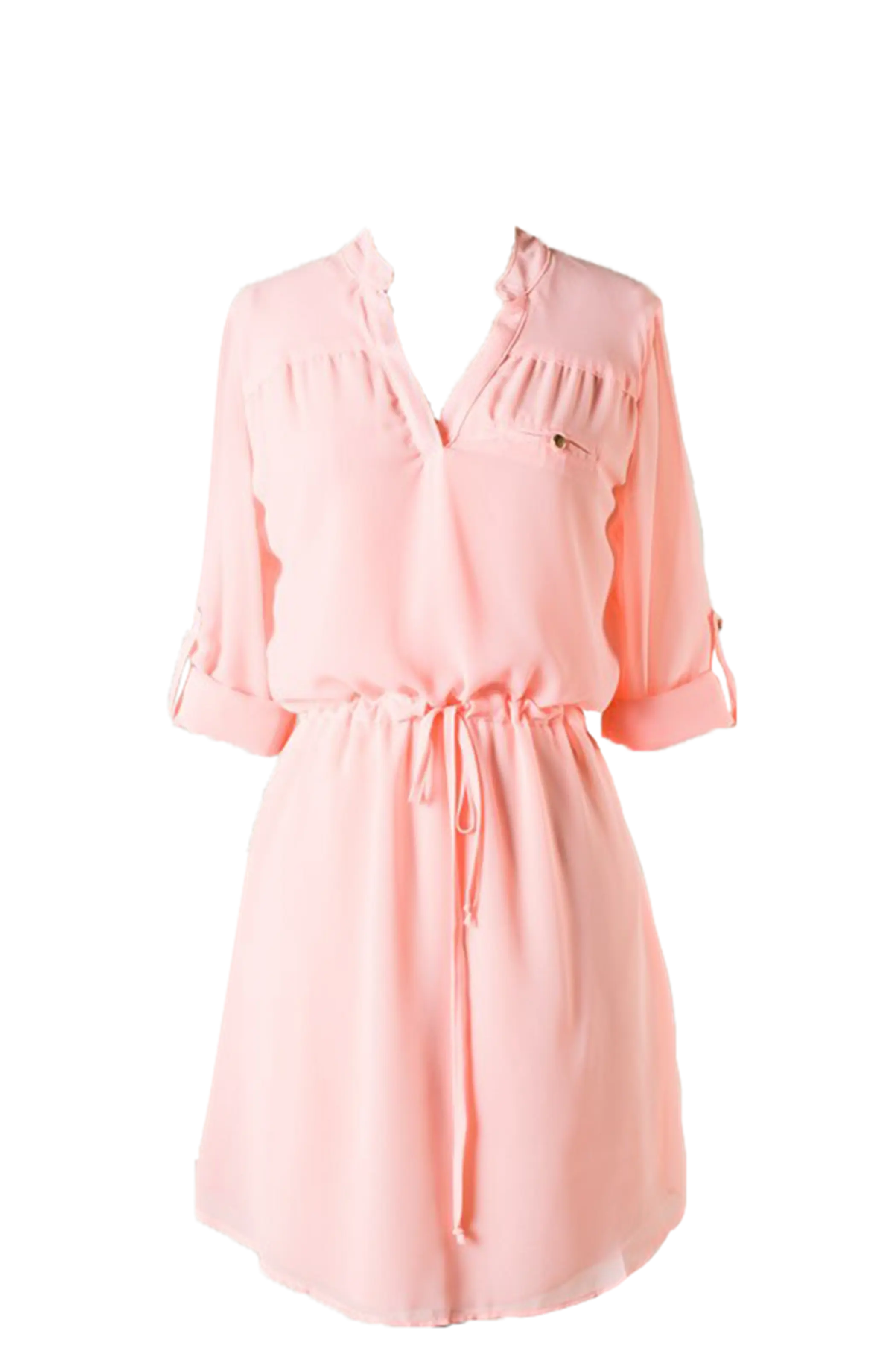 Quarter Sleeves V-cut dress with banded waist Peach SurelyMine