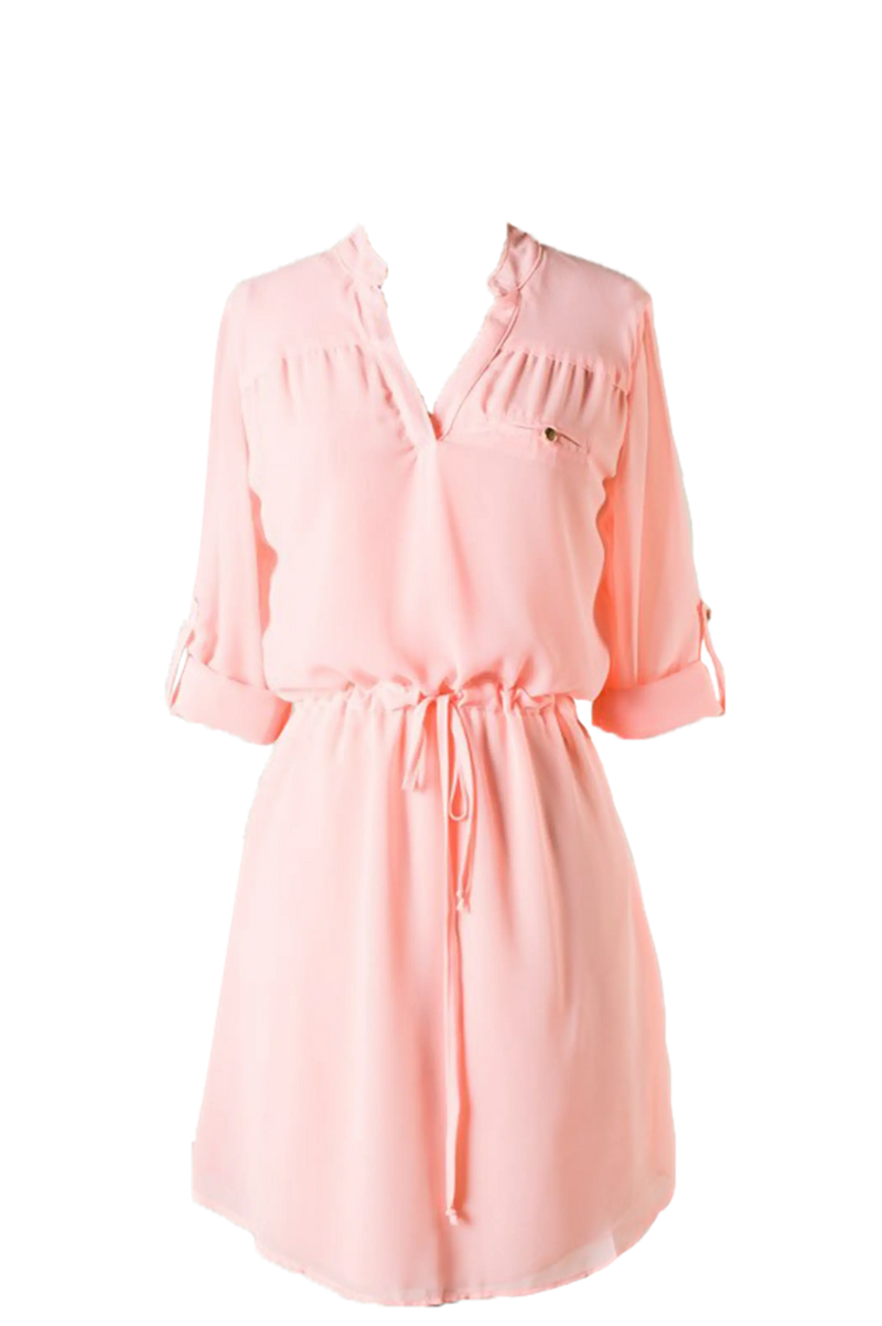 Quarter Sleeves V-cut dress with banded waist Peach SurelyMine