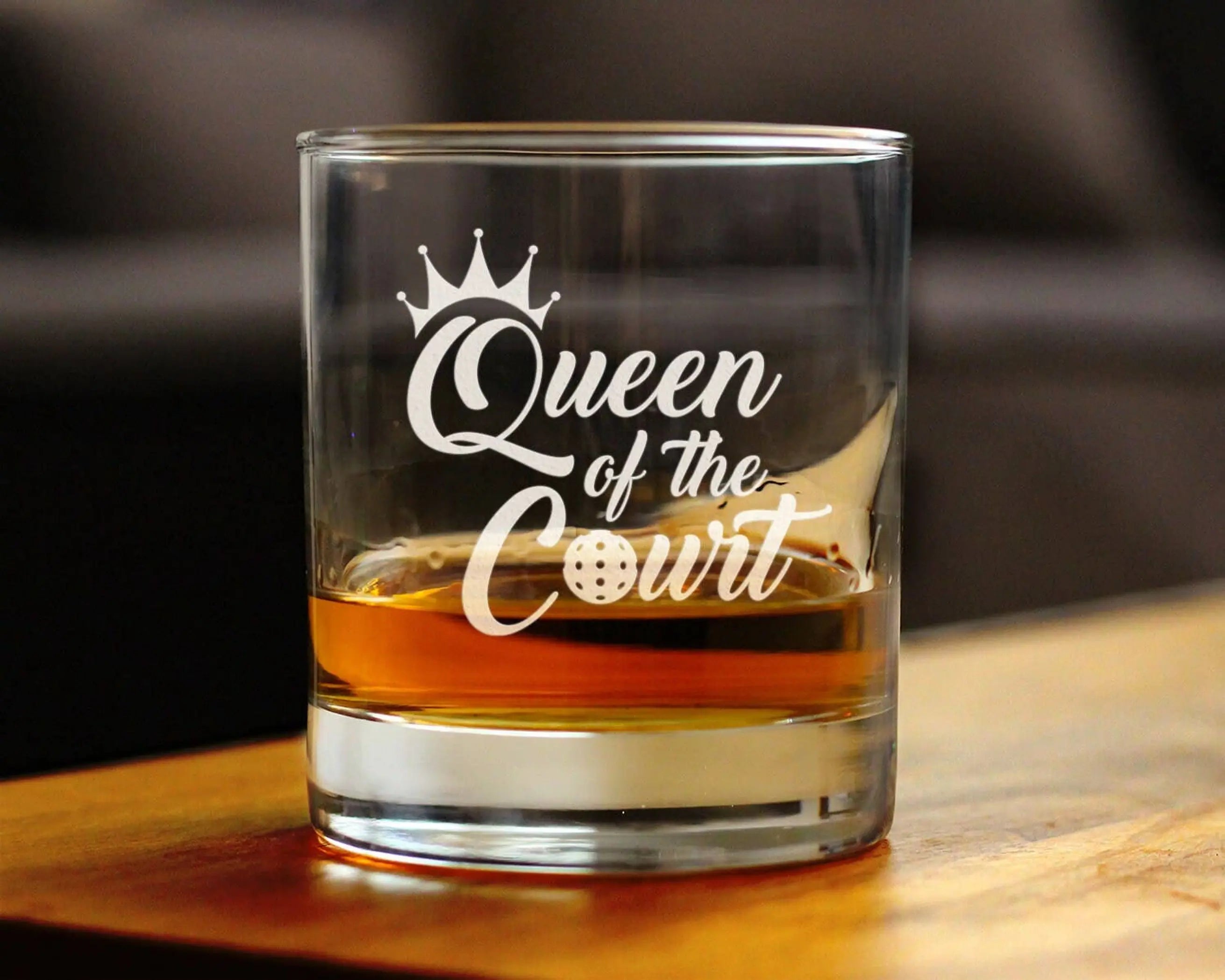 Queen of the Court Whiskey Rocks Glass - Pickleball Gifts Bevvee