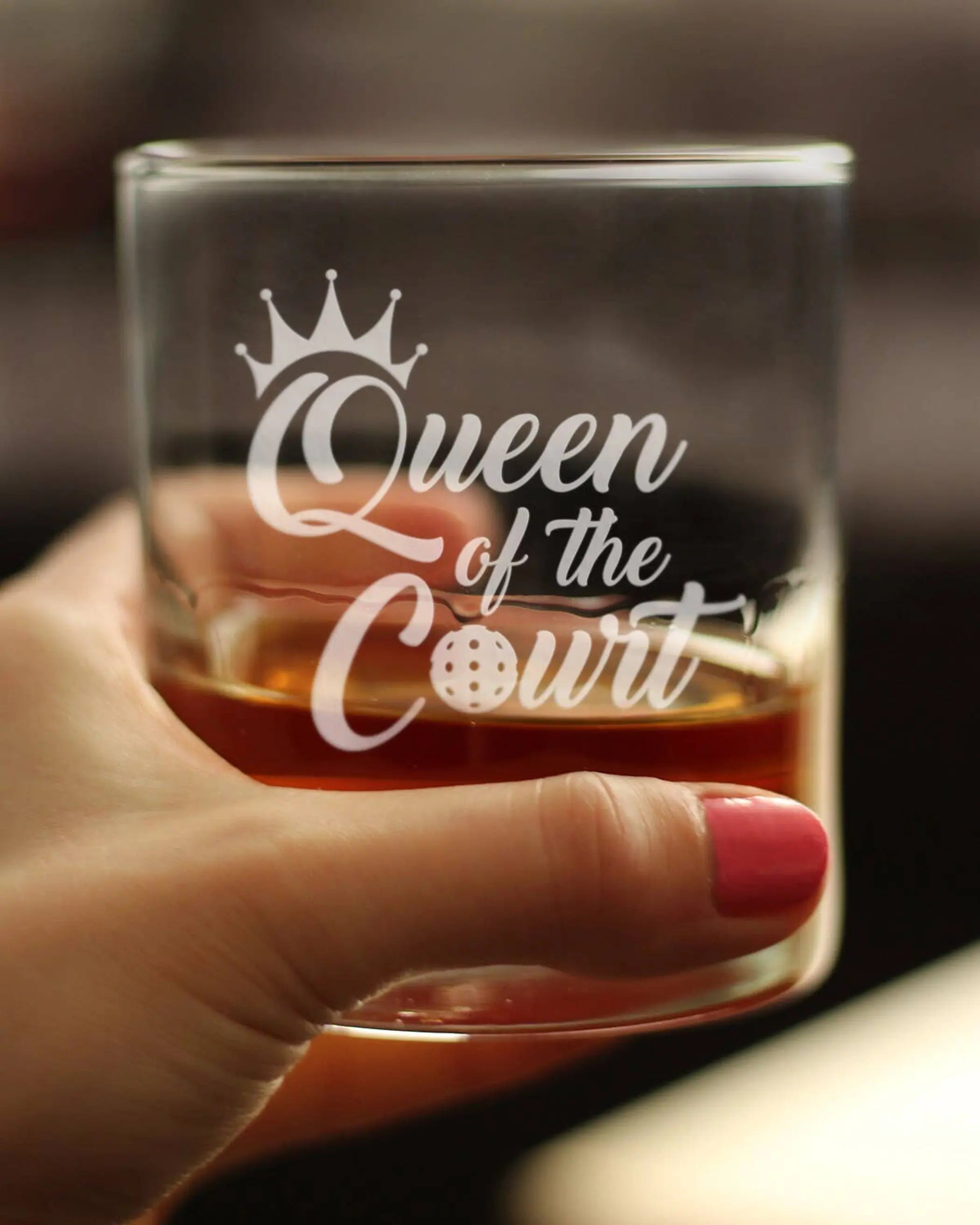 Queen of the Court Whiskey Rocks Glass - Pickleball Gifts Bevvee