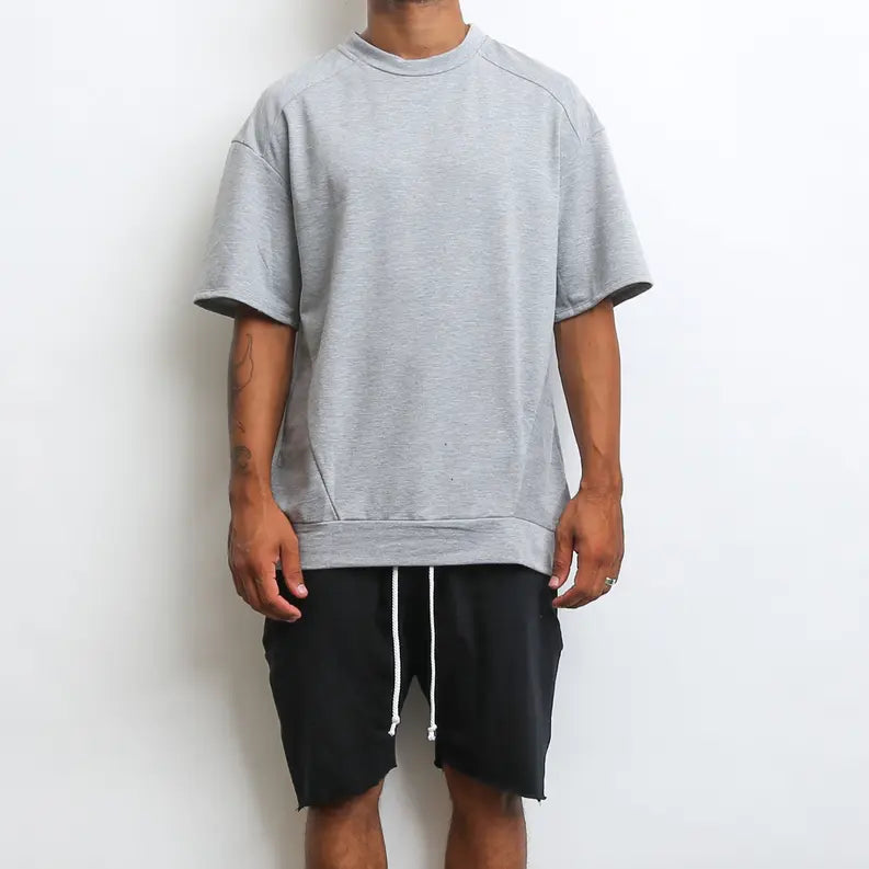 REVERSE FRENCH TERRY TEE- GREY WEIV