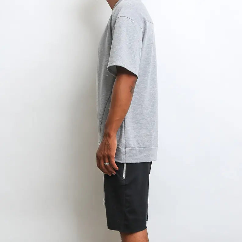 REVERSE FRENCH TERRY TEE- GREY WEIV