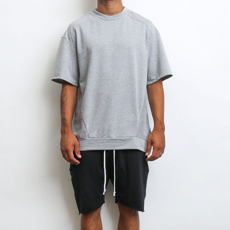 REVERSE FRENCH TERRY TEE- GREY WEIV