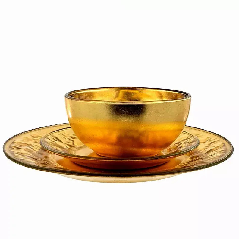 ROCHER 12 Pcs. Gilded Glass Dinnerware Set Red Pomegranate Collection