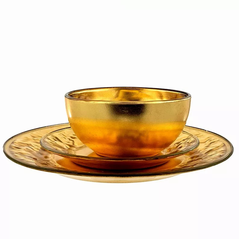 ROCHER 12 Pcs. Gilded Glass Dinnerware Set Red Pomegranate Collection