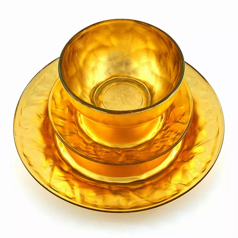 ROCHER 12 Pcs. Gilded Glass Dinnerware Set Red Pomegranate Collection
