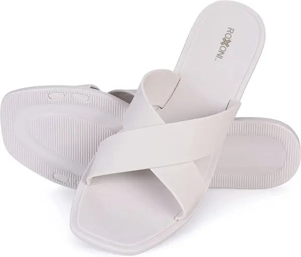 ROXONI Women Slippers Shower Pool Sandals Criss Cross Bathroom Quick Drying Slippers Roxoni